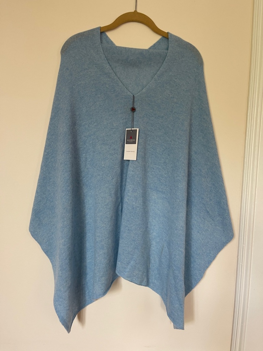 V-Neck Light Blue Poncho Sweater by Michael